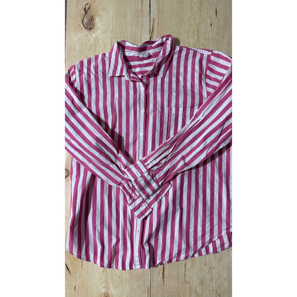Maurices Womens XL Pink White Striped Button Down 100%‎ Cotton Long Sleeve Shirt